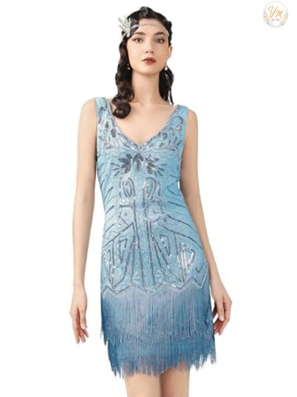 1920s Flapper Dress V Neck Beaded Fringe Sequin Gatsby Cocktail Dress
